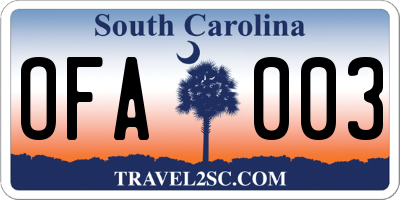 SC license plate OFA003