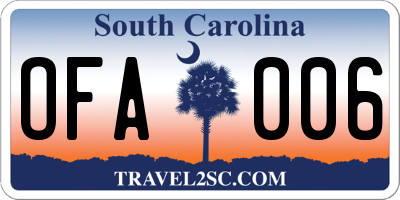 SC license plate OFA006