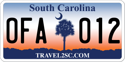 SC license plate OFA012
