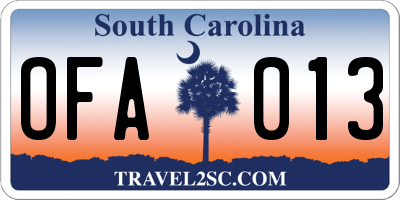 SC license plate OFA013