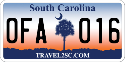 SC license plate OFA016