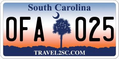 SC license plate OFA025