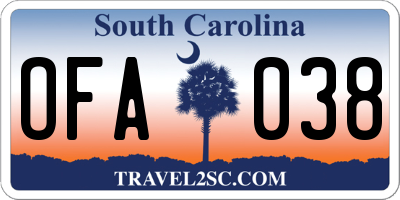SC license plate OFA038