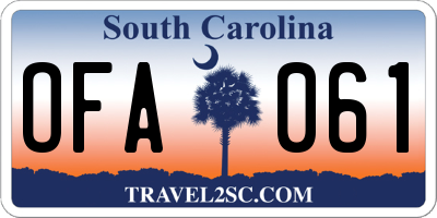SC license plate OFA061