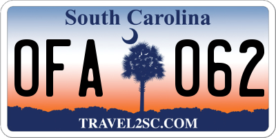 SC license plate OFA062