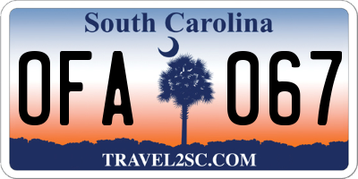 SC license plate OFA067