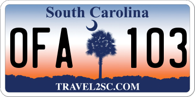 SC license plate OFA103