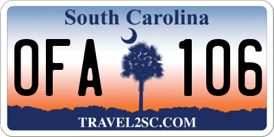 SC license plate OFA106