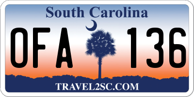 SC license plate OFA136