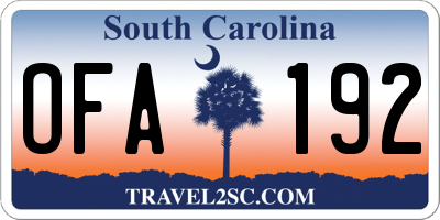 SC license plate OFA192
