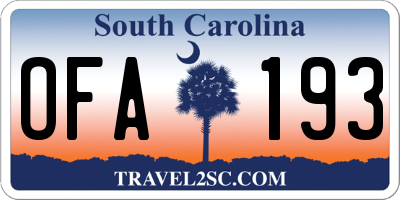 SC license plate OFA193