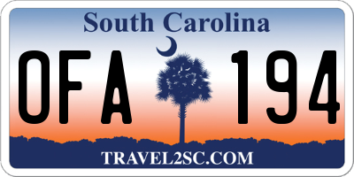 SC license plate OFA194