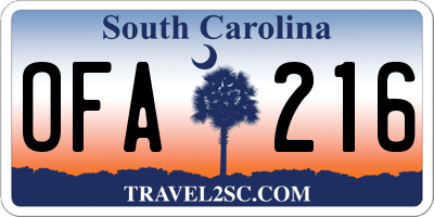 SC license plate OFA216
