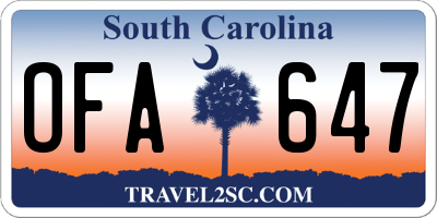 SC license plate OFA647