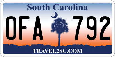 SC license plate OFA792