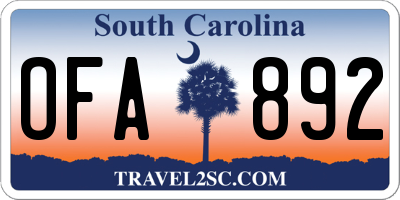 SC license plate OFA892