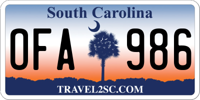 SC license plate OFA986