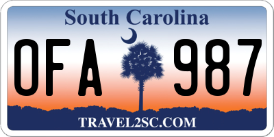 SC license plate OFA987