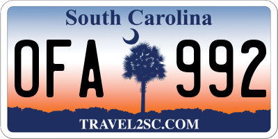SC license plate OFA992