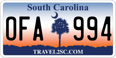 SC license plate OFA994
