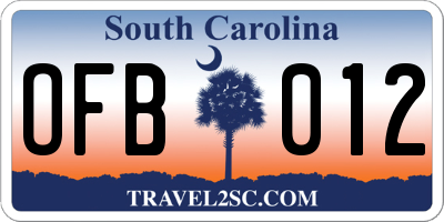 SC license plate OFB012