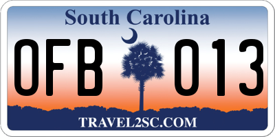 SC license plate OFB013