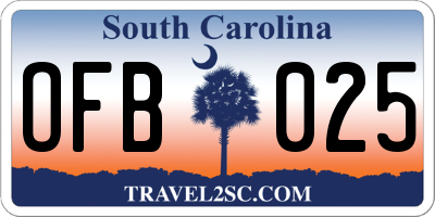 SC license plate OFB025