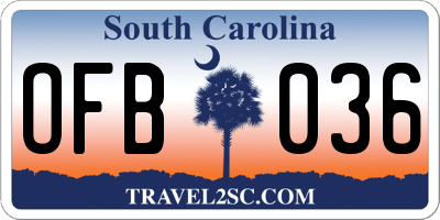 SC license plate OFB036