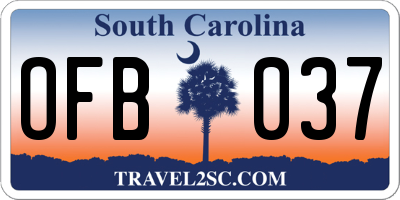 SC license plate OFB037