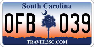 SC license plate OFB039