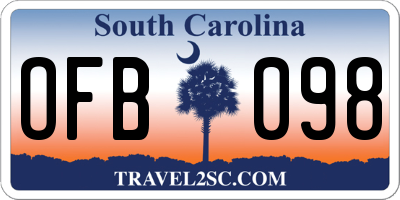 SC license plate OFB098