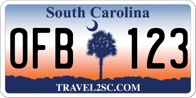 SC license plate OFB123
