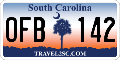 SC license plate OFB142