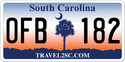 SC license plate OFB182