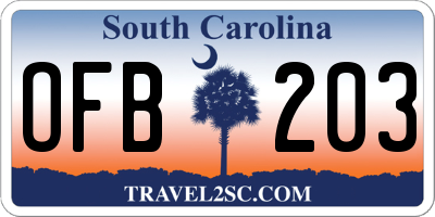SC license plate OFB203