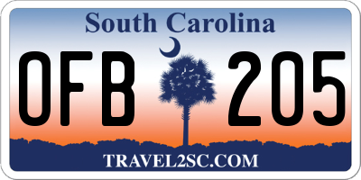 SC license plate OFB205