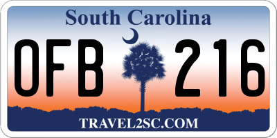 SC license plate OFB216