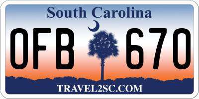 SC license plate OFB670
