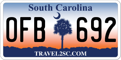 SC license plate OFB692