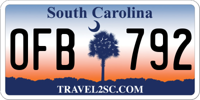 SC license plate OFB792