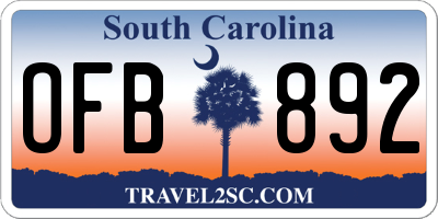 SC license plate OFB892