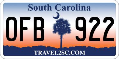 SC license plate OFB922