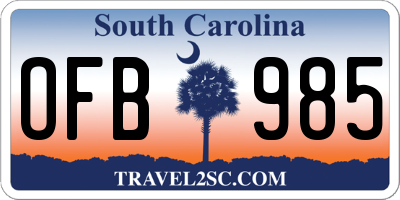 SC license plate OFB985