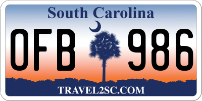 SC license plate OFB986