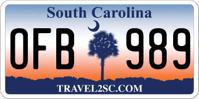 SC license plate OFB989