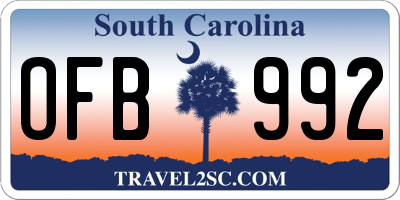 SC license plate OFB992