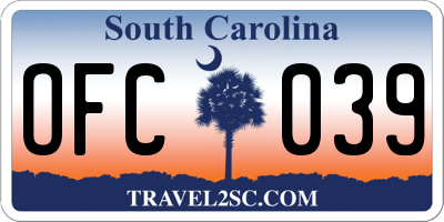 SC license plate OFC039