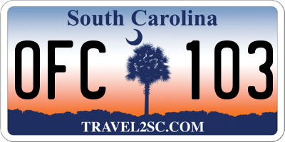 SC license plate OFC103