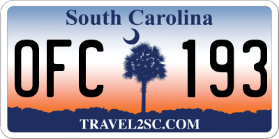 SC license plate OFC193