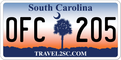 SC license plate OFC205